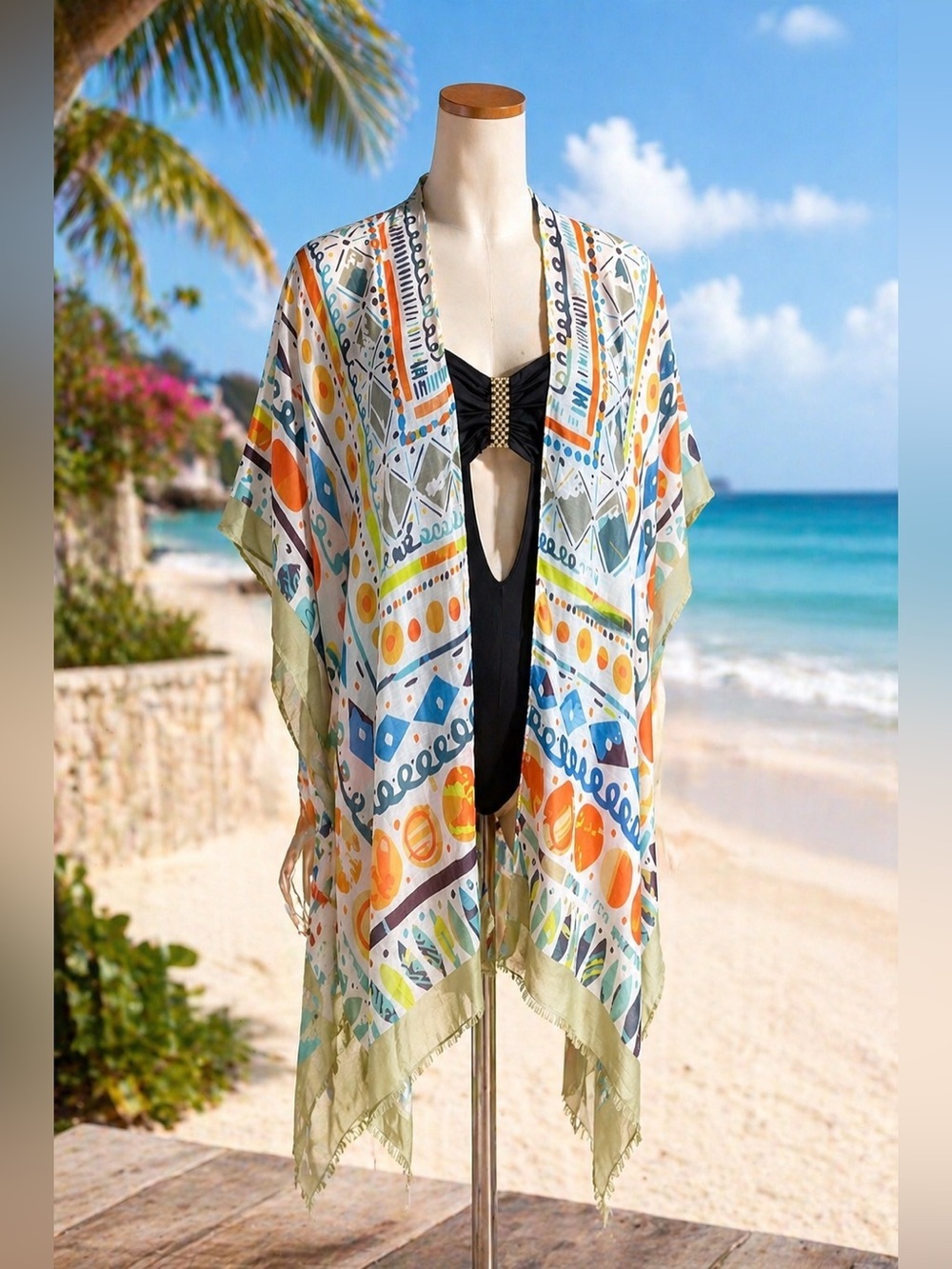 Styline Kimono Cover Up Sheer Beach Swim Wrap Boho Lightweight OS NWT.